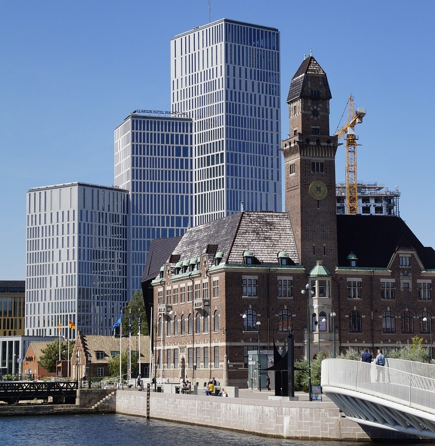 Malmö from Copenhagen modern old building coast